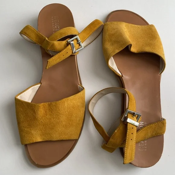 Kenneth Cole Reaction Jolly Burnt Mustard Suede Leather Upper Sandal Size 10 - Picture 10 of 11